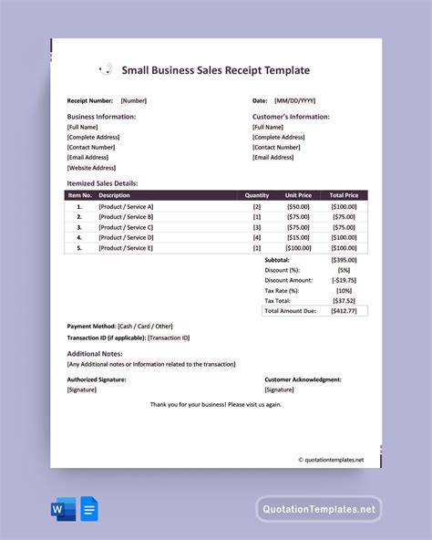Small Business Receipt Template