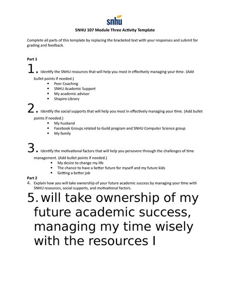 Snhu 107 Module Three Activity Template
