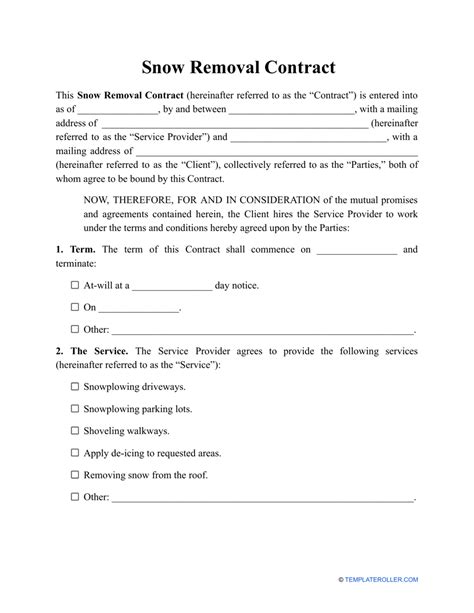 Snow Removal Agreement Template