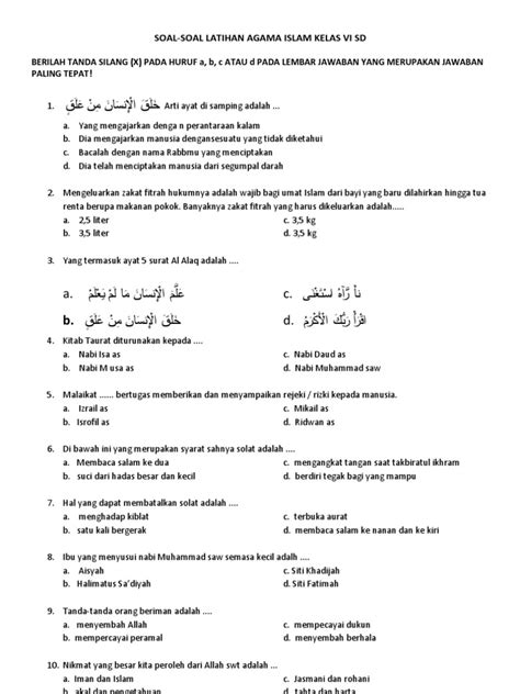 Soal Agama Islam Kelas 4 SD Semester 1 dan Jawabannya