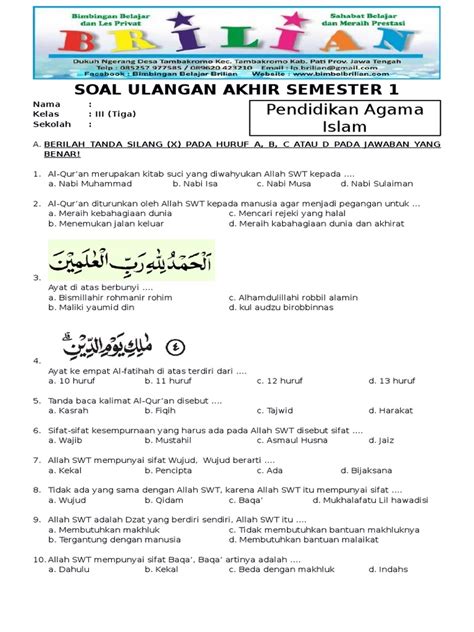Pendidikan Agama Islam Kelas 9 Semester 1: Soal dan Kunci Jawaban