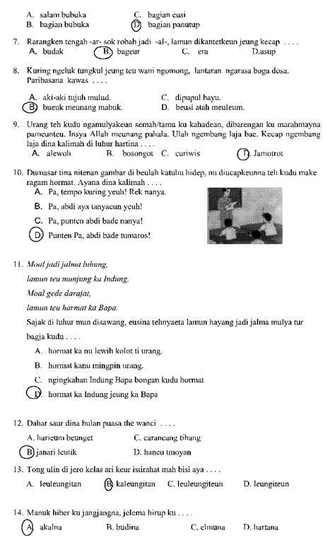 Soal PTS Bahasa Sunda Kelas 4 Semester 1 beserta Pembahasan