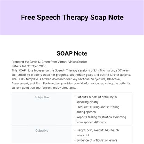 Soap Note Template Speech Therapy