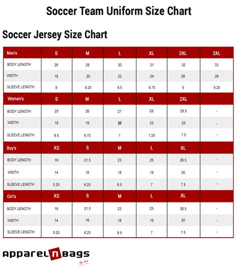 Soccer Jersey Sizing Chart