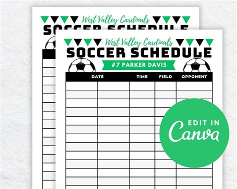 Soccer Schedule Template Free