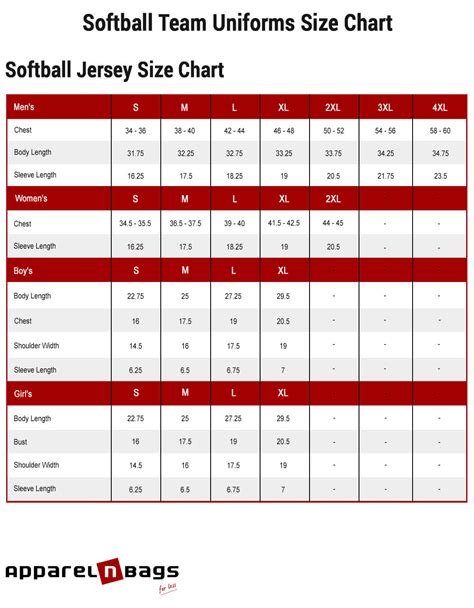 Softball Jersey Size Chart