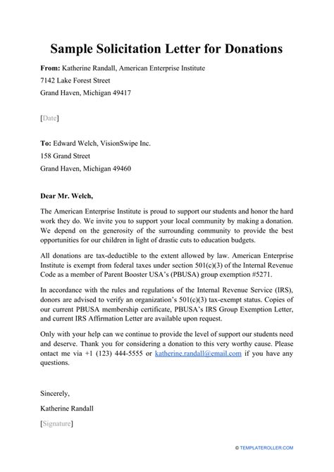 Solicitation Letter Template Donations