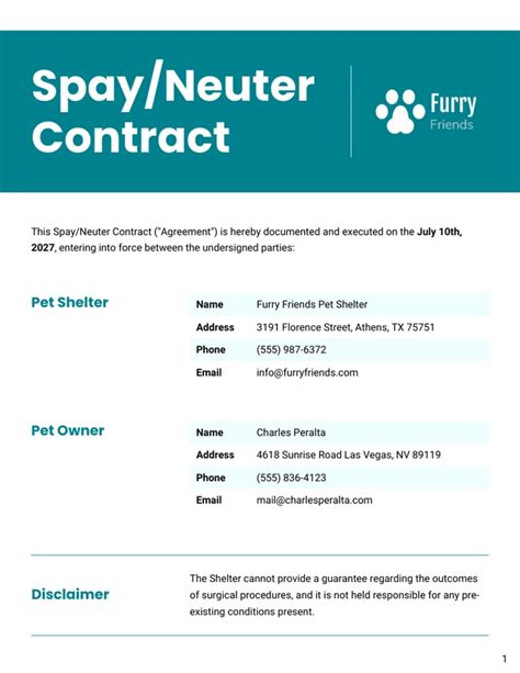 Spay And Neuter Contract Template