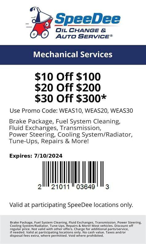 Speedee Oil Change 29 Coupon Printable