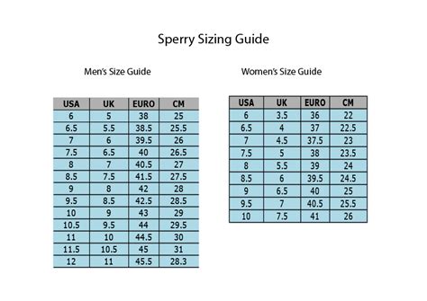 Sperry Shoe Size Chart