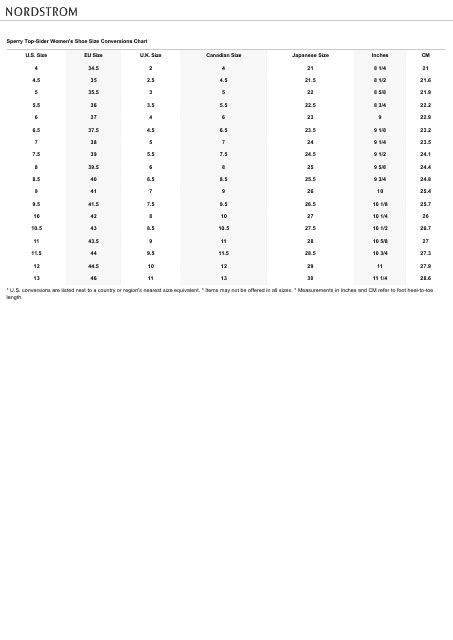 Sperry Top Sider Size Chart