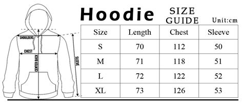 Spider Hoodie Sizing Chart
