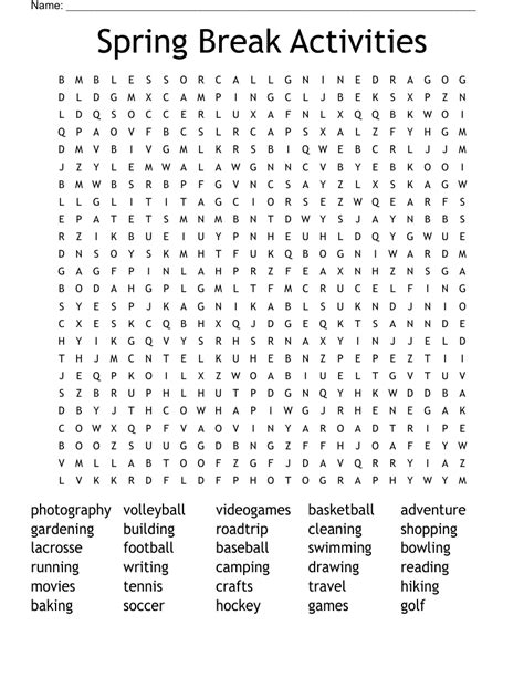 Spring Break Word Search Free Printable