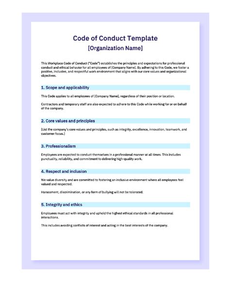 Staff Code Of Conduct Template