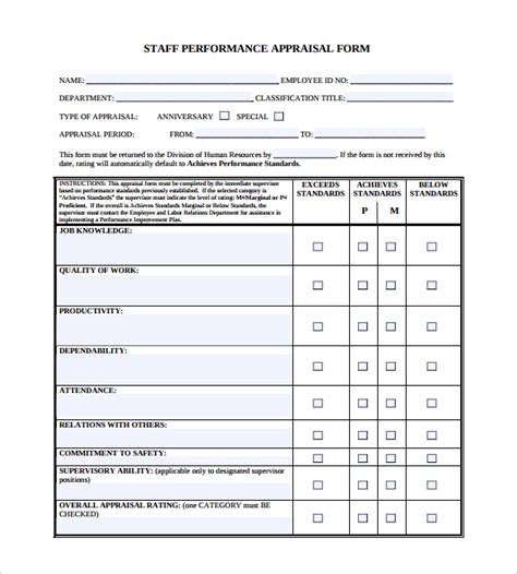 Staff Performance Appraisal Template