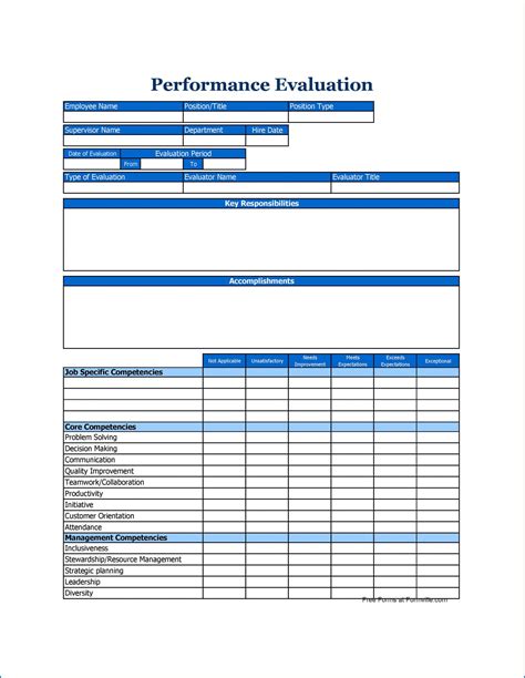 Staff Performance Evaluation Template