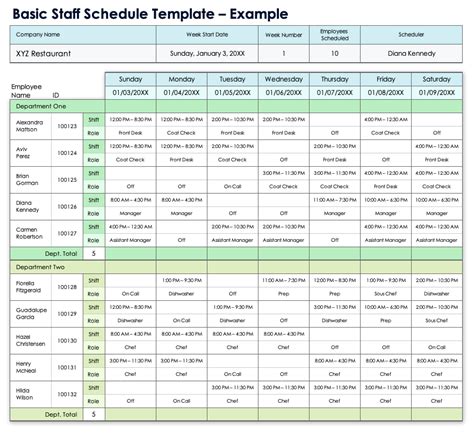 Staff Schedule Template Free