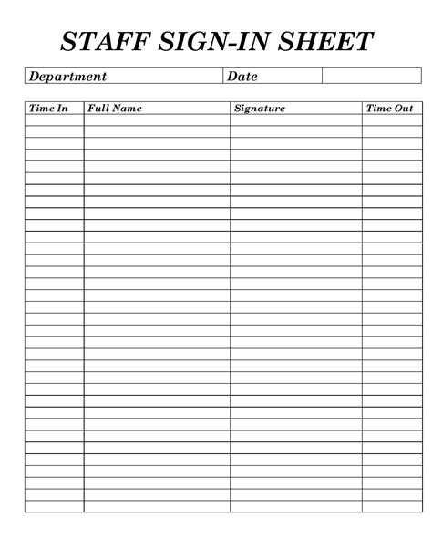 Staff Sign In Sheet Template
