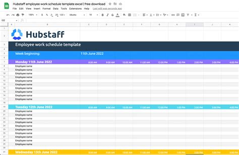 Staff Work Schedule Template Excel