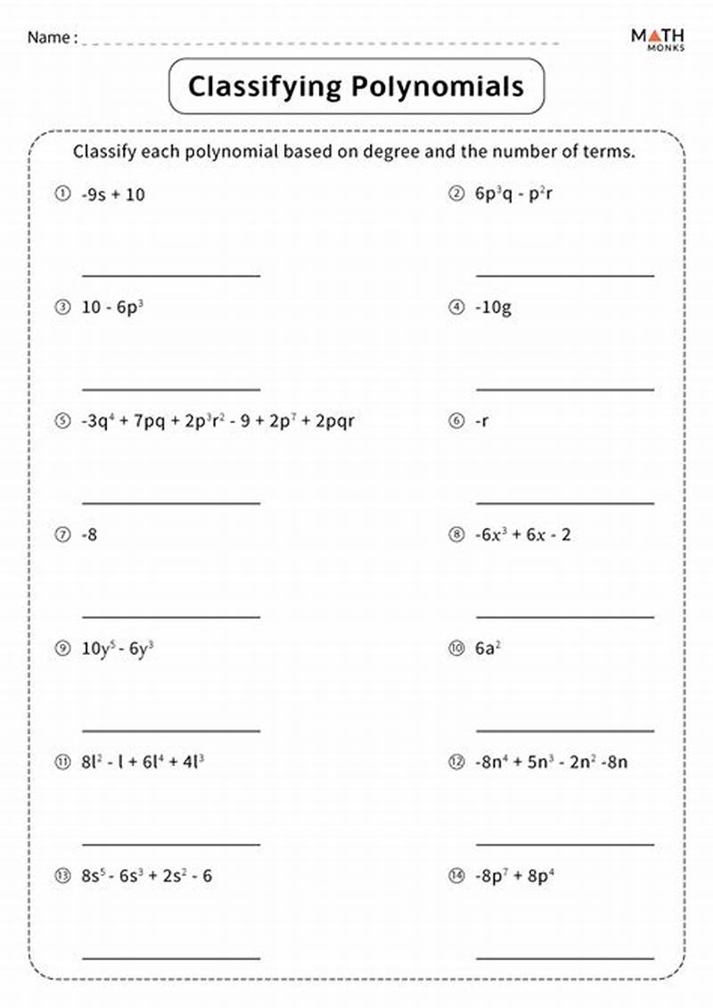 Standard Form And Classifying Polynomials Worksheet Answers