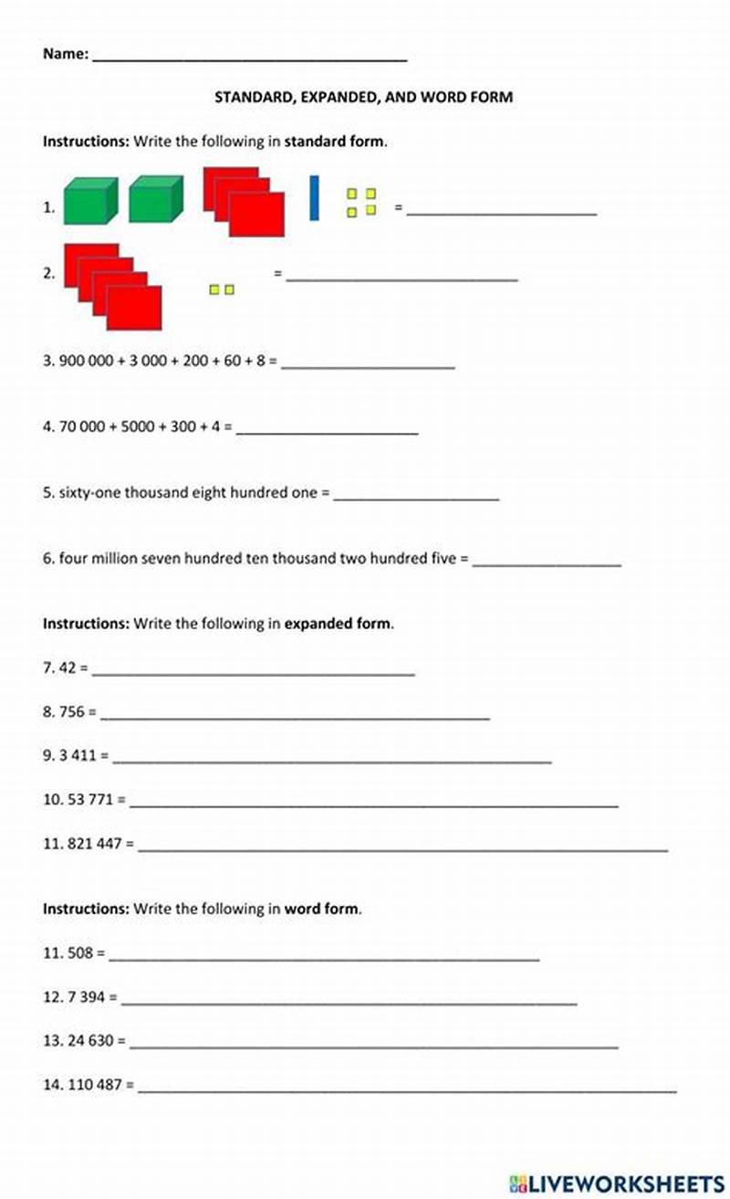 Standard Form Word Form Expanded Form Worksheets
