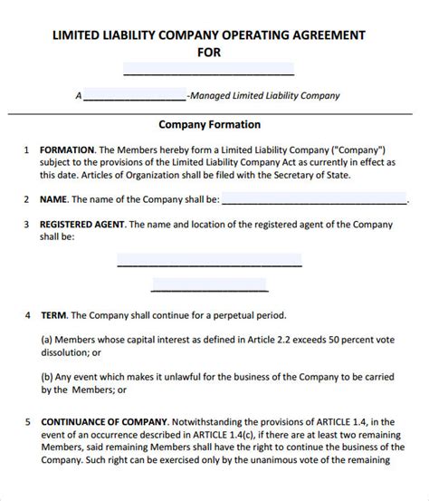 Standard Operating Agreement Template
