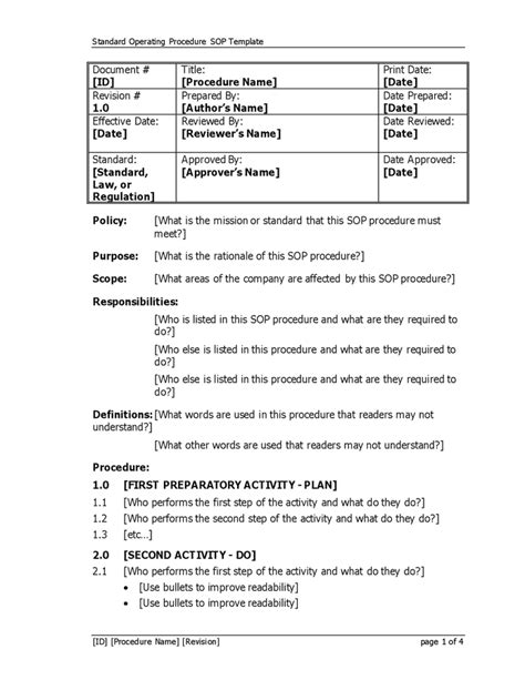 Standard Operating Procedure Template Example