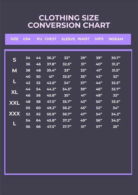 Standard Size Chart