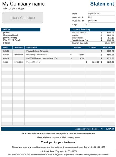 Statement Of Account Excel Template