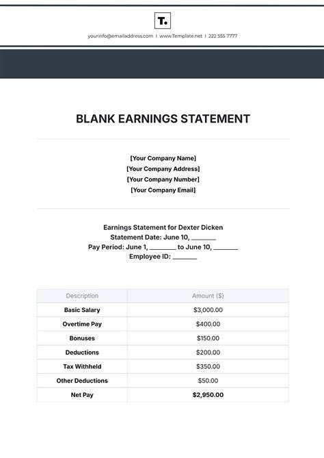 Statement Of Earnings Template