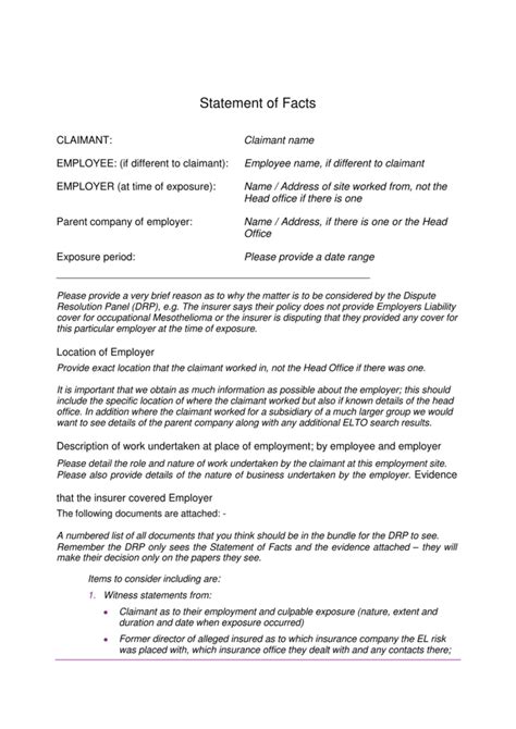 Statement Of Facts Template