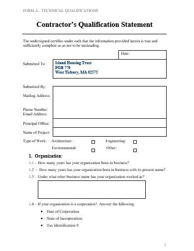 Statement Of Qualification Template