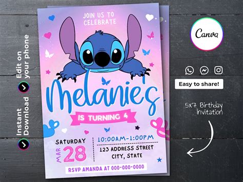 Stitch Birthday Party Invitation Template