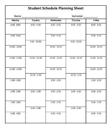 Student Schedule Template