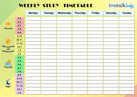 Study Timetable Template