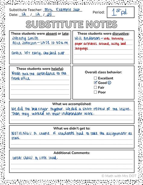 Sub Notes Template