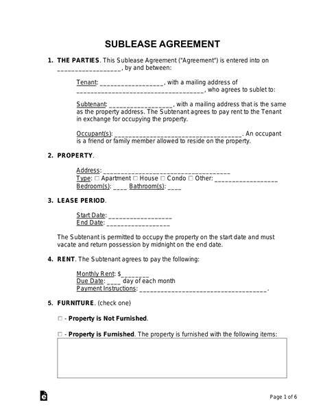 Sublease Agreement Template Free