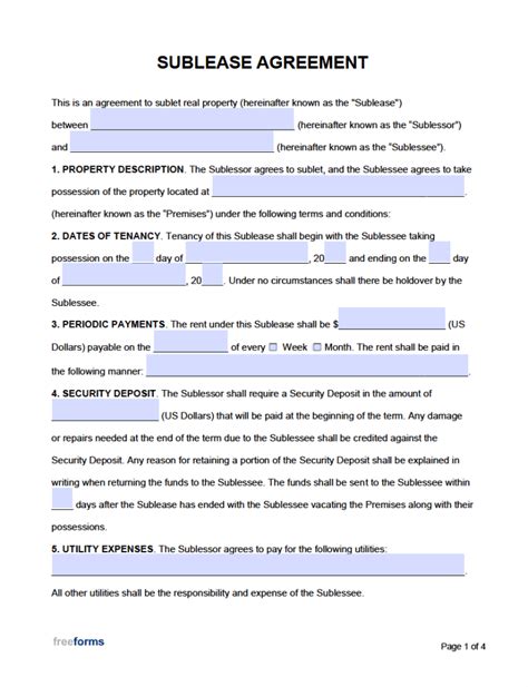 Sublease Agreement Template Word