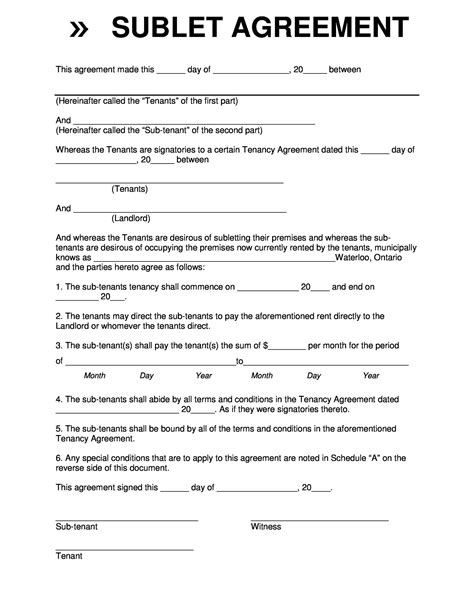 Sublet Agreement Template
