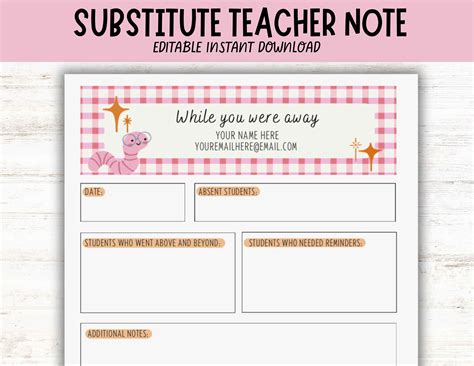 Substitute Notes Template