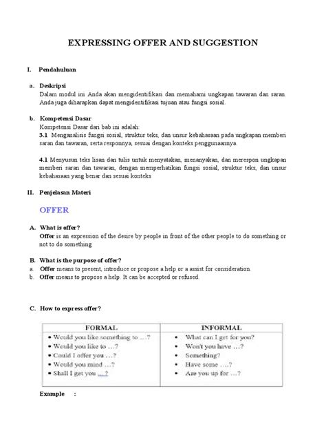 Suggestion and Offer