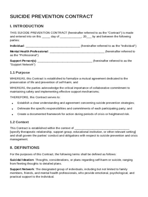 Suicide Contract Template