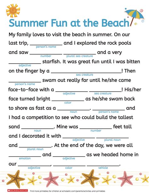Summer Mad Libs Free Printable