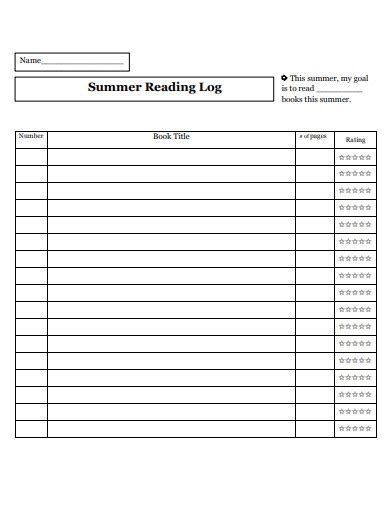 Summer Reading Log Template