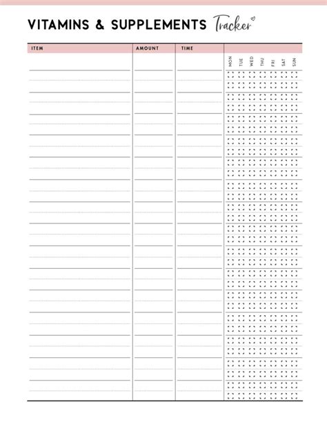 Supplement Tracker Template Free