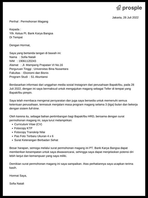 Surat Lamaran Magang