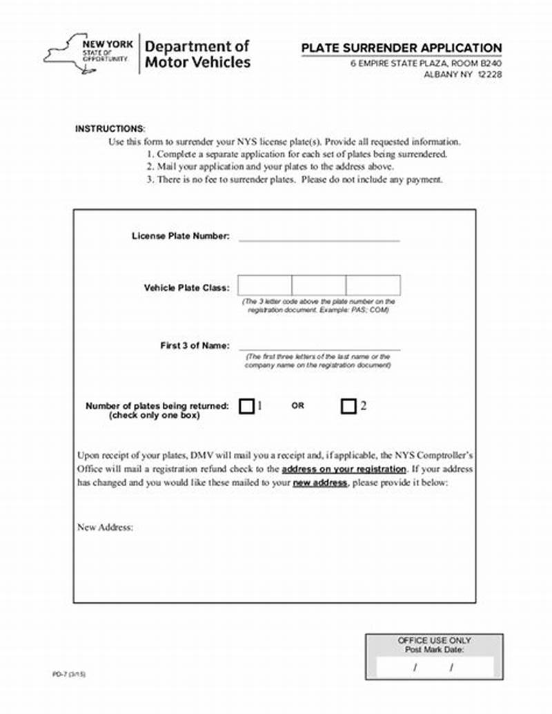 Surrender License Plate Form