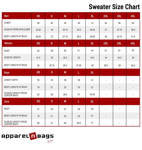 Sweater Size Chart For Men