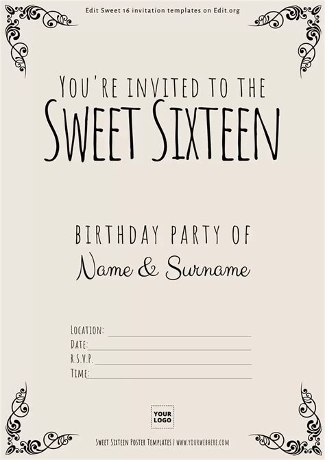 Sweet 16 Birthday Invitations Templates
