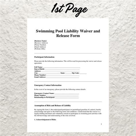 Swimming Pool Waiver Template